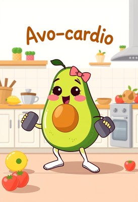 Adorable avocado engaging in cardio exercise at home