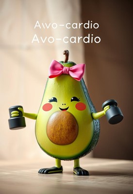 Avo-cardio character promoting fitness in cozy setting
