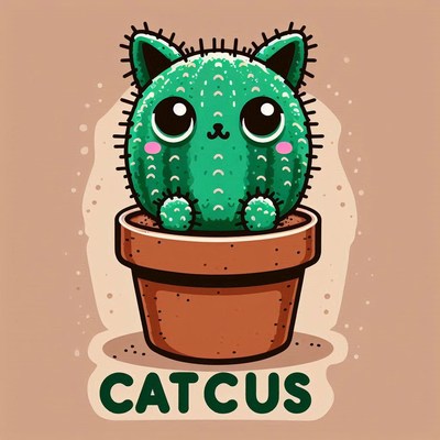Cute cactus cat character in a flower pot