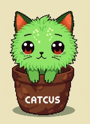 Cute green cat in a pot surrounded by cactus theme