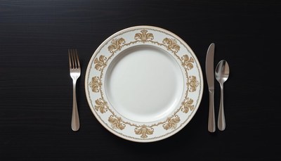 Elegant dining plate set on black table