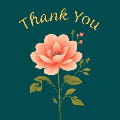Thank you card featuring pink flower and green background