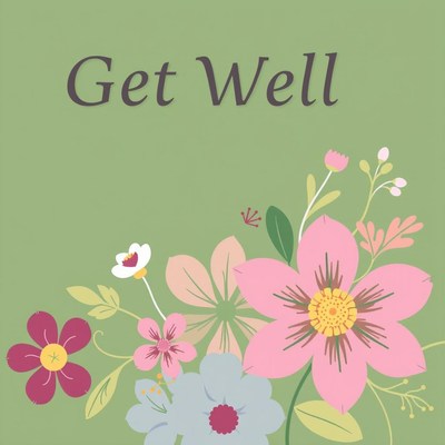 Get well floral card design with colorful blooms