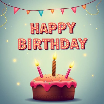 Birthday cake with candles and bunting