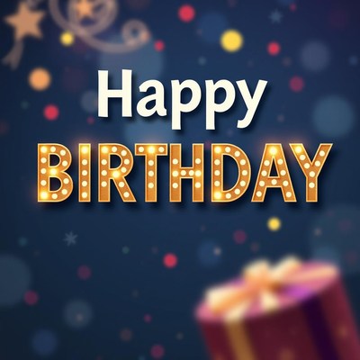 Happy birthday greeting with lights