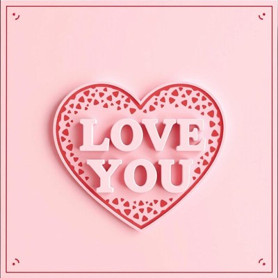 Pink card with red heart saying love you