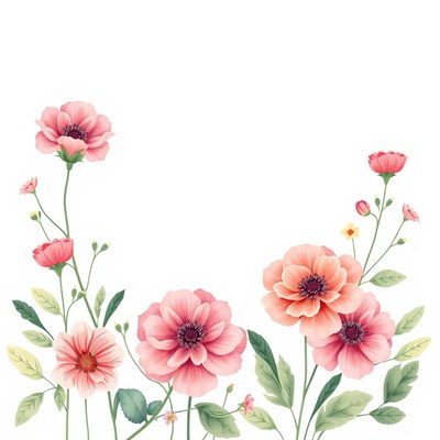Pink flowers on white background