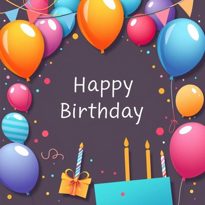 Colorful balloons and cake for happy birthday