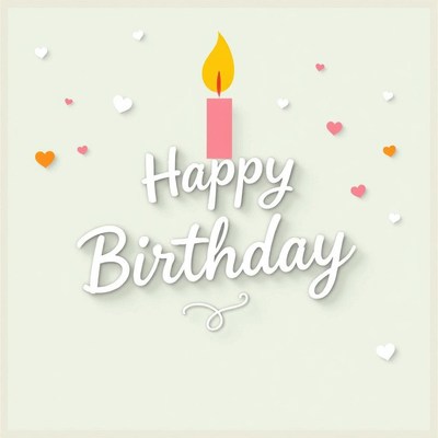 Happy birthday card with candle and hearts