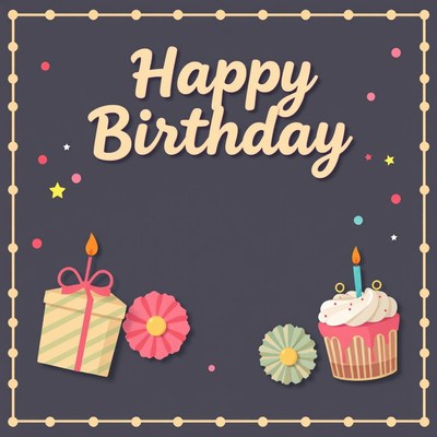 Happy birthday card with cake and gift