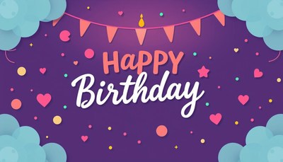 Happy birthday card with clouds and confetti