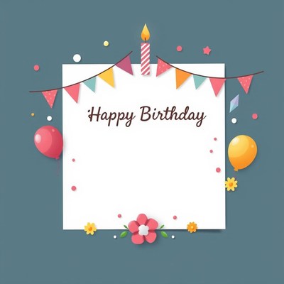 Happy birthday card with balloons and flags