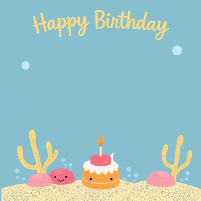 Happy birthday cake in the ocean