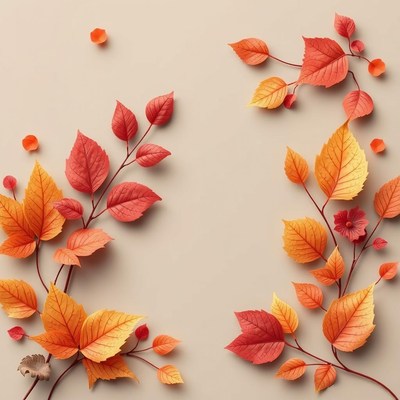 Autumn leaves on a beige background