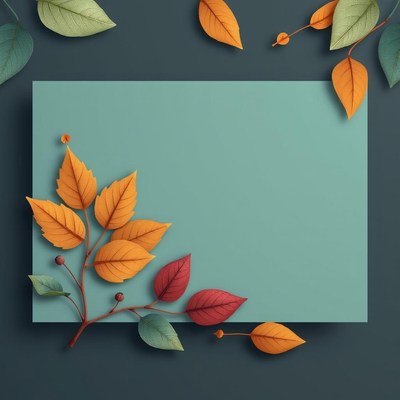 Autumn leaves on a teal card