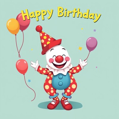 Happy birthday clown with balloons