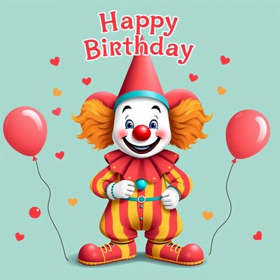 Happy birthday clown with balloons