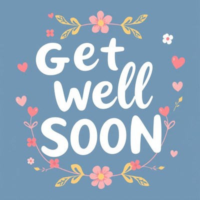 Get well soon card with floral wreath