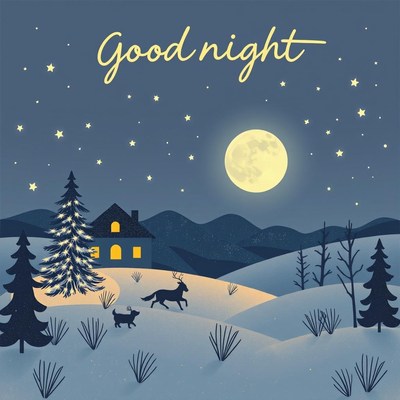 Nighttime scene with a house and a deer