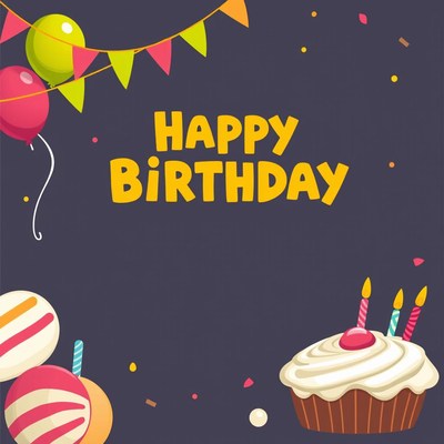 Birthday card with cake and balloons