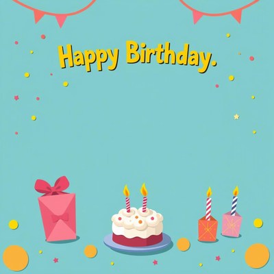 Happy birthday card with cake and gift