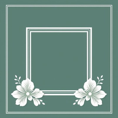White floral frame on teal background