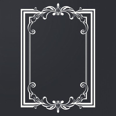 White ornate frame on black background