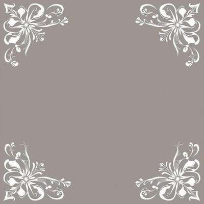 White floral corner design on gray background