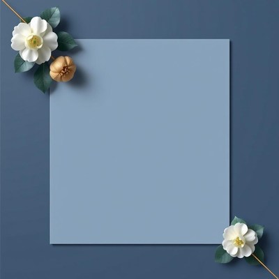 White flowers on blue background