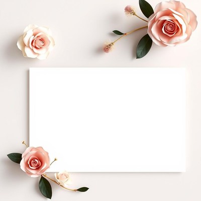 White card with pink roses
