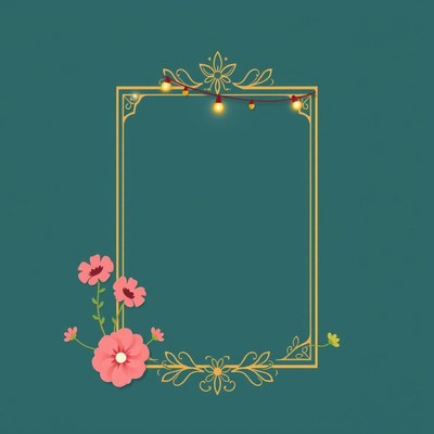 Gold frame with flowers and lights