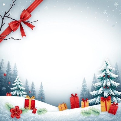 Snowy winter landscape with gifts