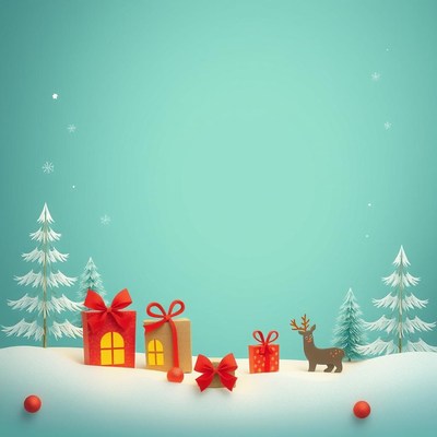 Christmas gifts in a snowy landscape