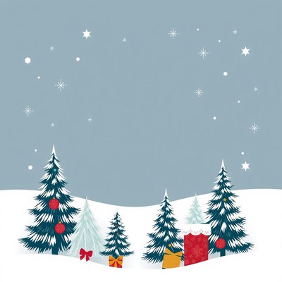 Snowy winter scene with christmas trees