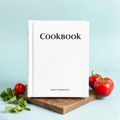 Cookbook on a wooden cutting board