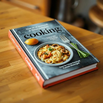 Cooking book on wooden table