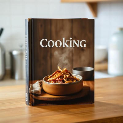 Cooking cookbook on wooden table