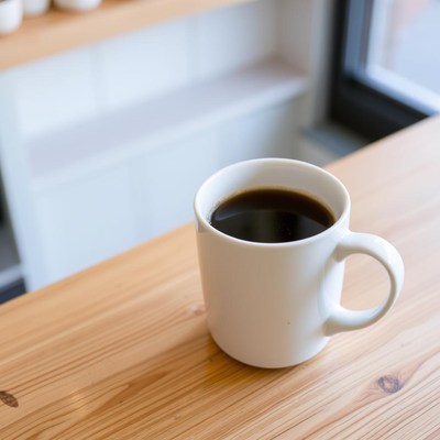 A cup of coffee on a wooden table