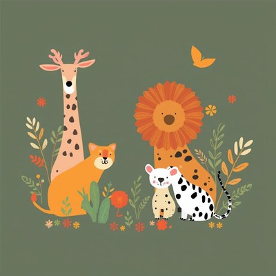 Animals in a floral garden