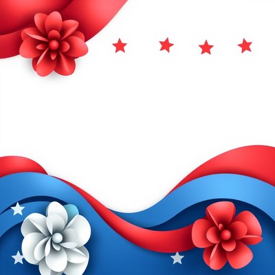 Red and blue wavy background with flowers