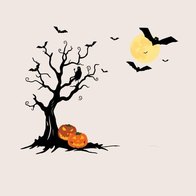 Halloween tree with bats and pumpkins