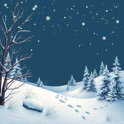Snowy night in the forest
