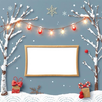 Snowy winter scene with blank frame