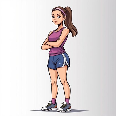 Cartoon woman in athletic wear