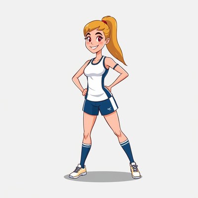 Cartoon woman in athletic outfit