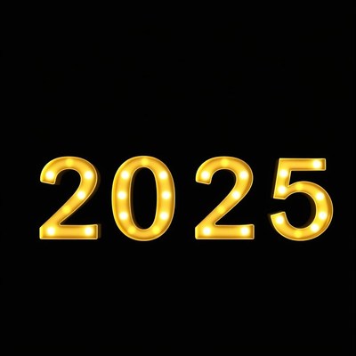 Illuminated 2025 on black background