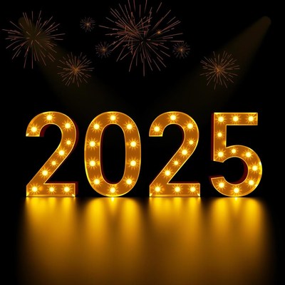 Illuminated 2025 with fireworks