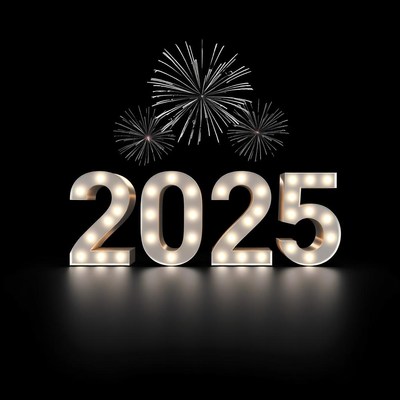 Illuminated 2025 with fireworks