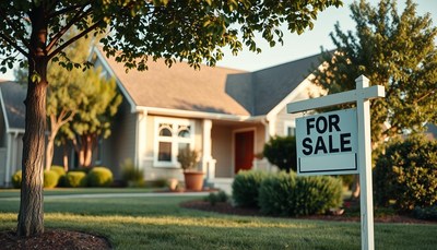 House for sale sign in suburb