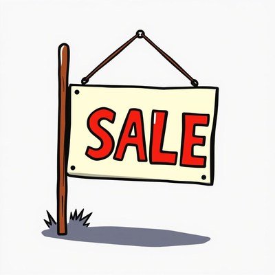 A cartoon sale sign